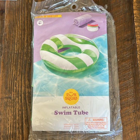 Lot of 3 inflatable swim tubes.  Blue / Green / Yellow striped round tubes. - Picture 4 of 5